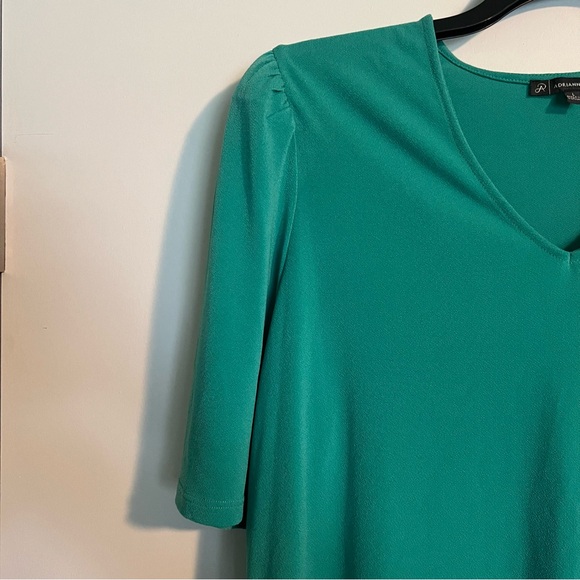 ADRIANNA PAPELL SEAFOAM GREEN BLOUSE SHORT SLEEVE - Picture 3 of 3